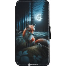 Coque iPhone Xs Max - Wallet noir Renard lune forêt