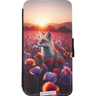 Coque iPhone Xs Max - Wallet noir Renard pourpre au crépuscule