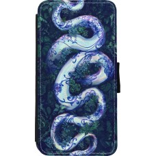 Coque iPhone Xs Max - Wallet noir Serpent Blue Anaconda