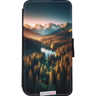 Coque iPhone Xs Max - Wallet noir Sunset Forest Lake