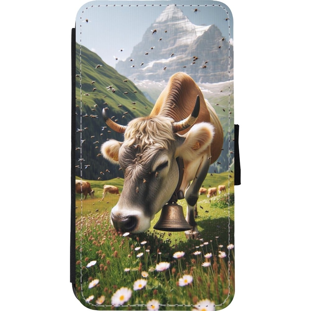 Coque iPhone Xs Max - Wallet noir Vache montagne Valais