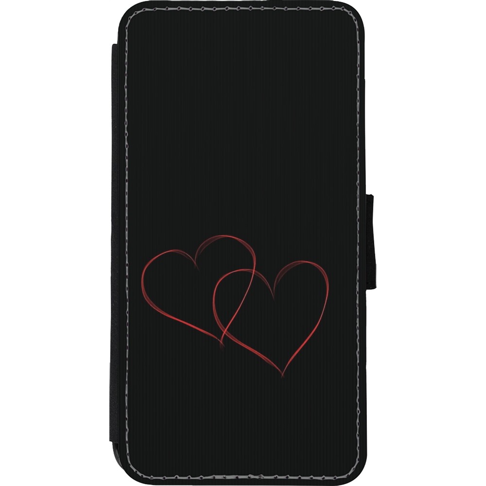 Coque iPhone Xs Max - Wallet noir Valentine 2023 attached heart