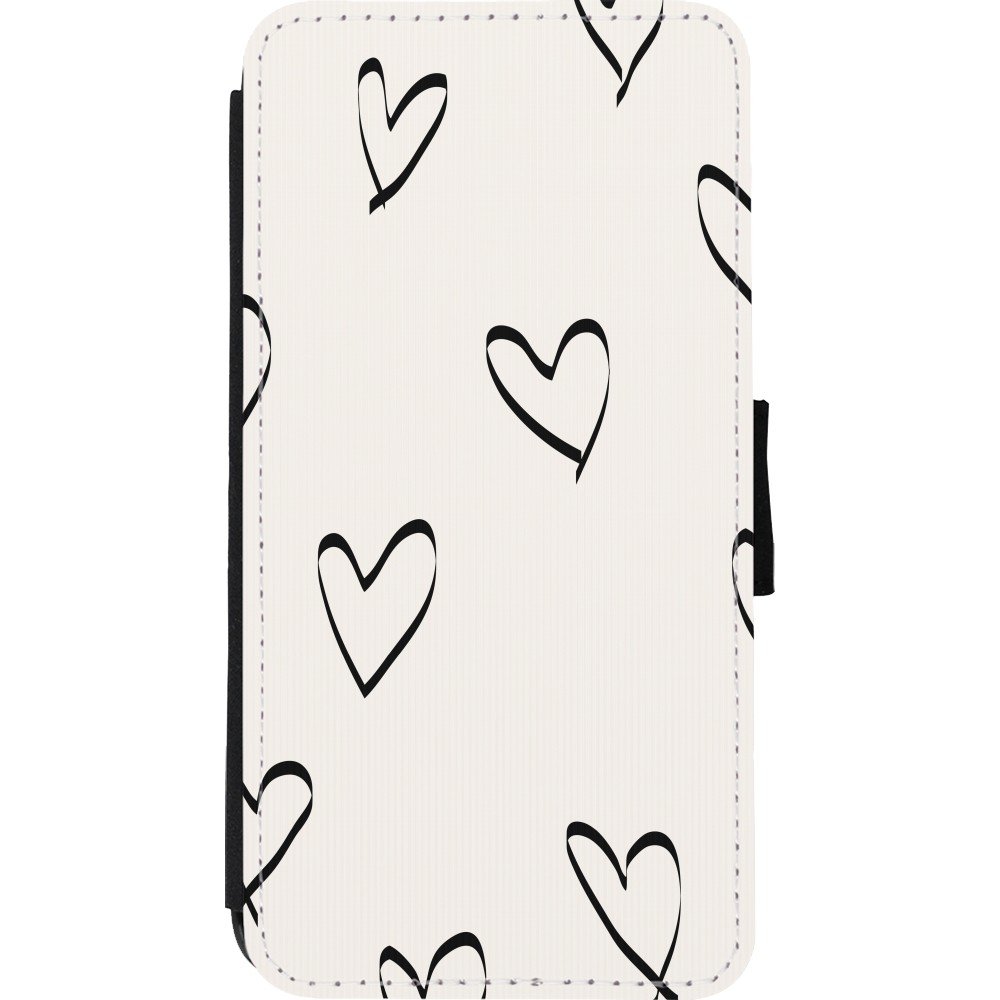 Coque iPhone Xs Max - Wallet noir Valentine 2023 minimalist hearts