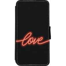 Coque iPhone Xs Max - Wallet noir Valentine 2023 neon love