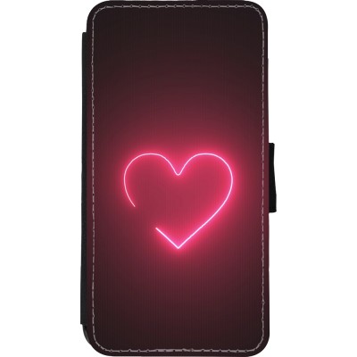 Coque iPhone Xs Max - Wallet noir Valentine 2023 single neon heart