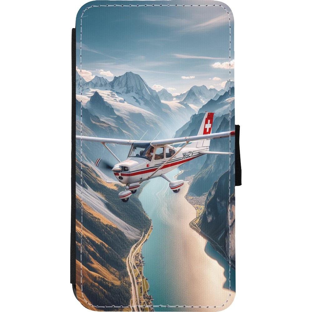 Coque iPhone Xs Max - Wallet noir Vol Alpin Suisse