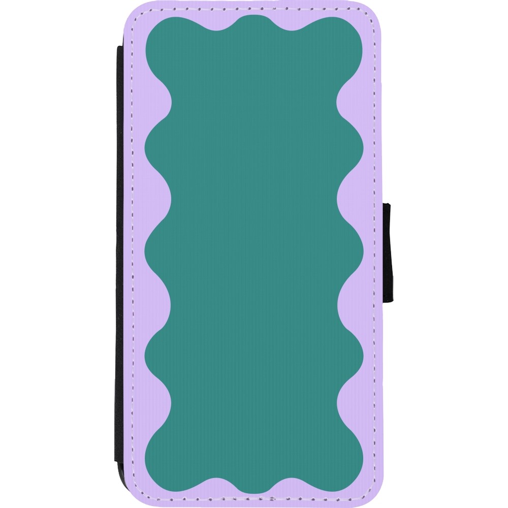 Coque iPhone Xs Max - Wallet noir Wavy Rectangle Green Purple