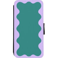 Coque iPhone Xs Max - Wallet noir Wavy Rectangle Green Purple