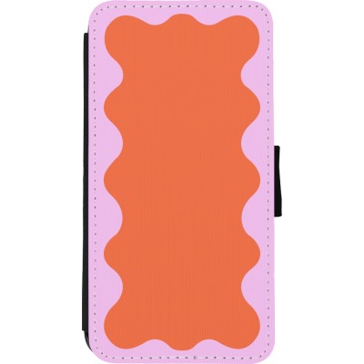 Coque iPhone Xs Max - Wallet noir Wavy Rectangle Orange Pink