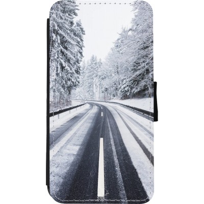 Coque iPhone Xs Max - Wallet noir Winter 22 Snowy Road