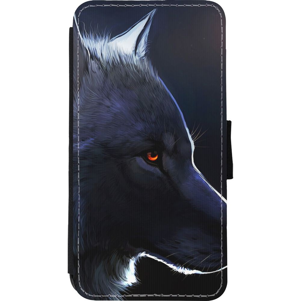 Coque iPhone Xs Max - Wallet noir Wolf Shape