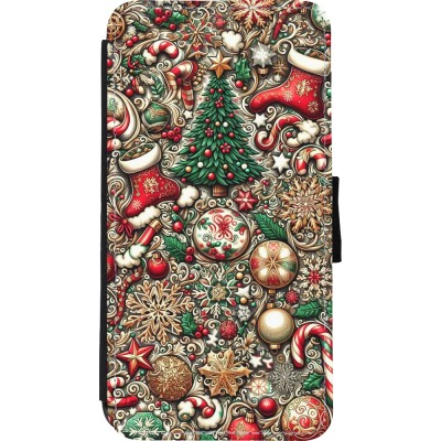 Coque iPhone Xs Max - Wallet noir Noël 2023 micro pattern