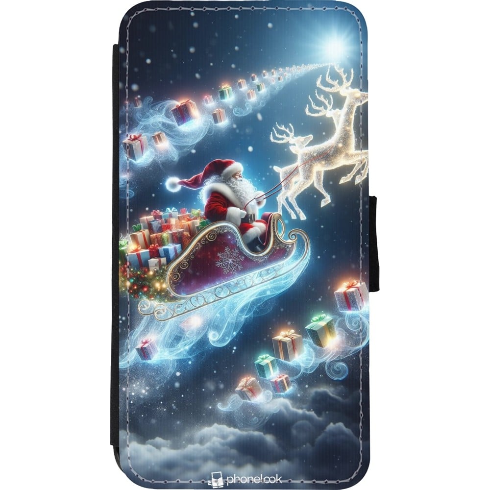 Coque iPhone Xs Max - Wallet noir Noël 2023 Père Noël enchanté