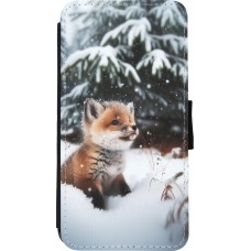 Coque iPhone Xs Max - Wallet noir Noël 2023 Renardeau sapin