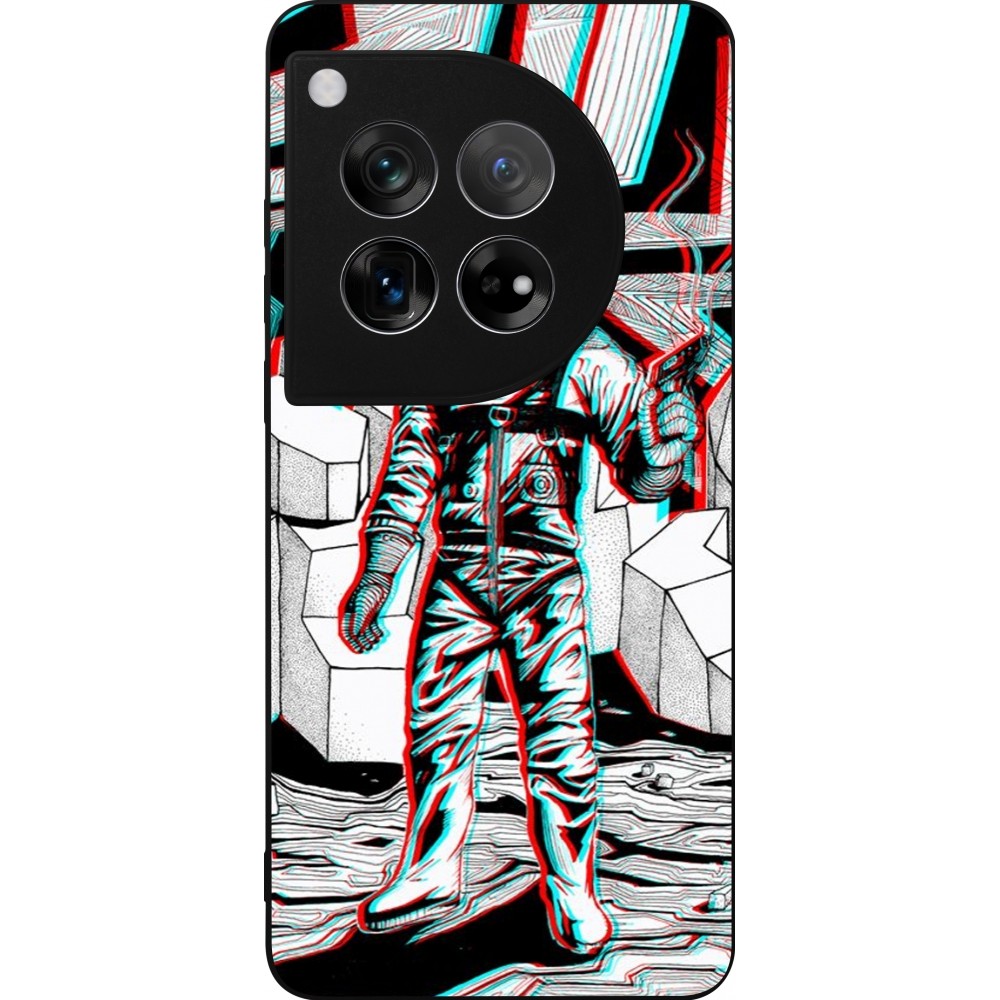 Coque OnePlus 12 - Silicone rigide noir Anaglyph Astronaut