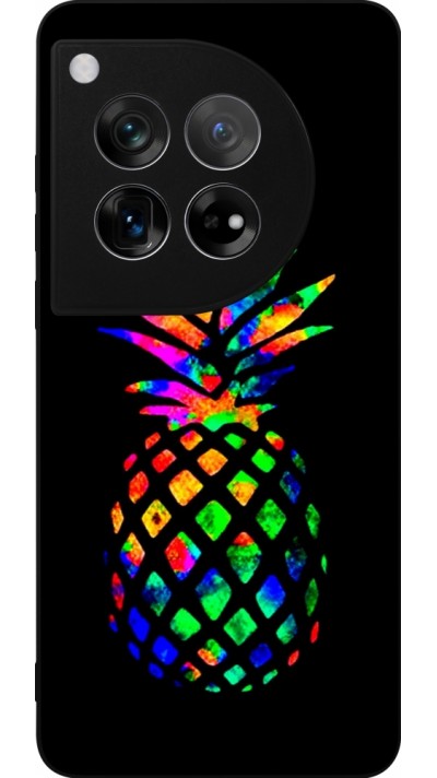 Coque OnePlus 12 - Silicone rigide noir Ananas Multi-colors