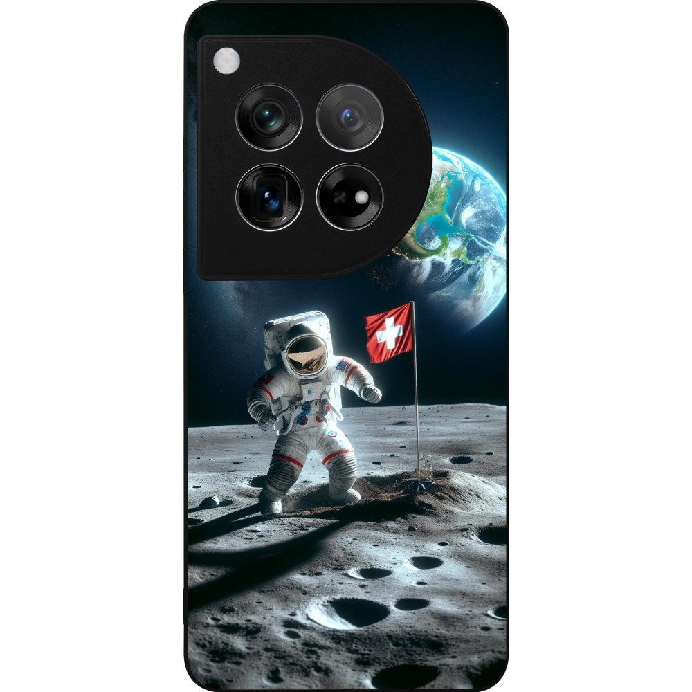 Coque OnePlus 12 - Silicone rigide noir Astro Suisse sur lune