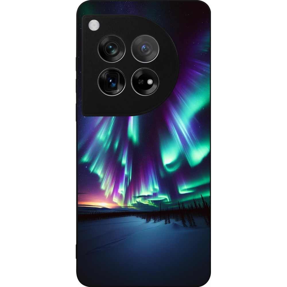 Coque OnePlus 12 - Silicone rigide noir Aurore Boréale Étincelante