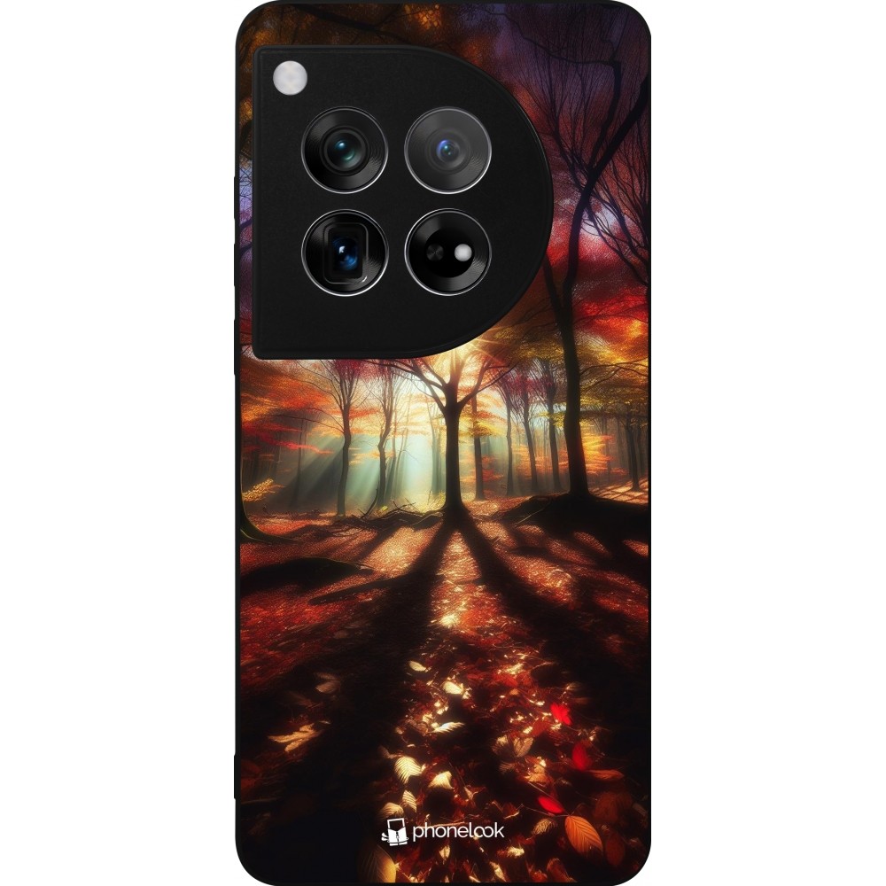 Coque OnePlus 12 - Silicone rigide noir Automne doré glare