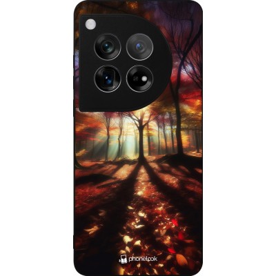 Coque OnePlus 12 - Silicone rigide noir Automne doré glare