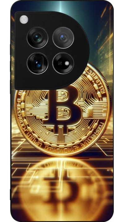 Coque OnePlus 12 - Silicone rigide noir Bitcoin Standing