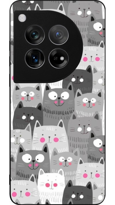 Coque OnePlus 12 - Silicone rigide noir Chats gris troupeau