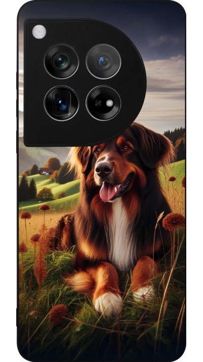 Coque OnePlus 12 - Silicone rigide noir Chien Campagne Suisse