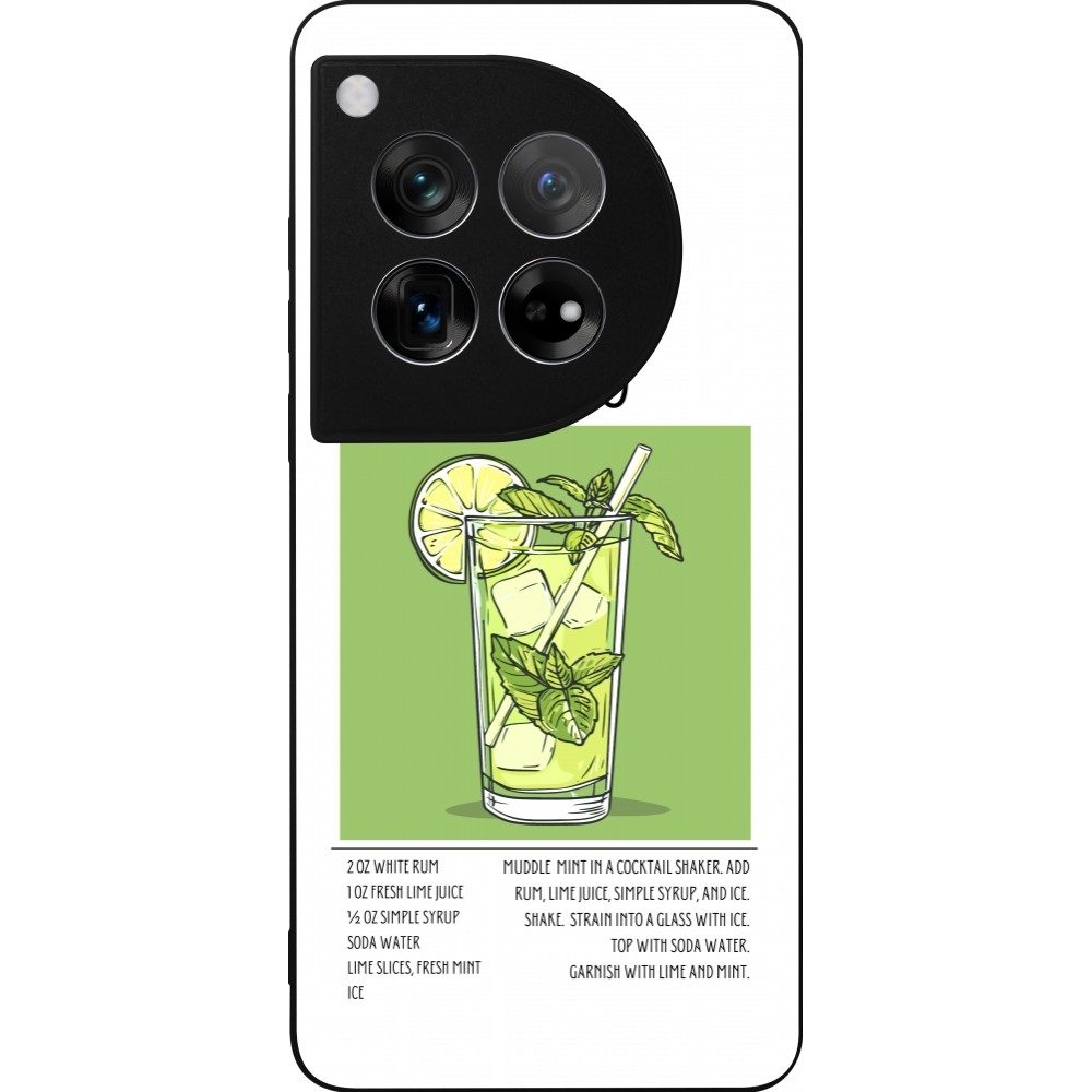 Coque OnePlus 12 - Silicone rigide noir Cocktail recette Mojito