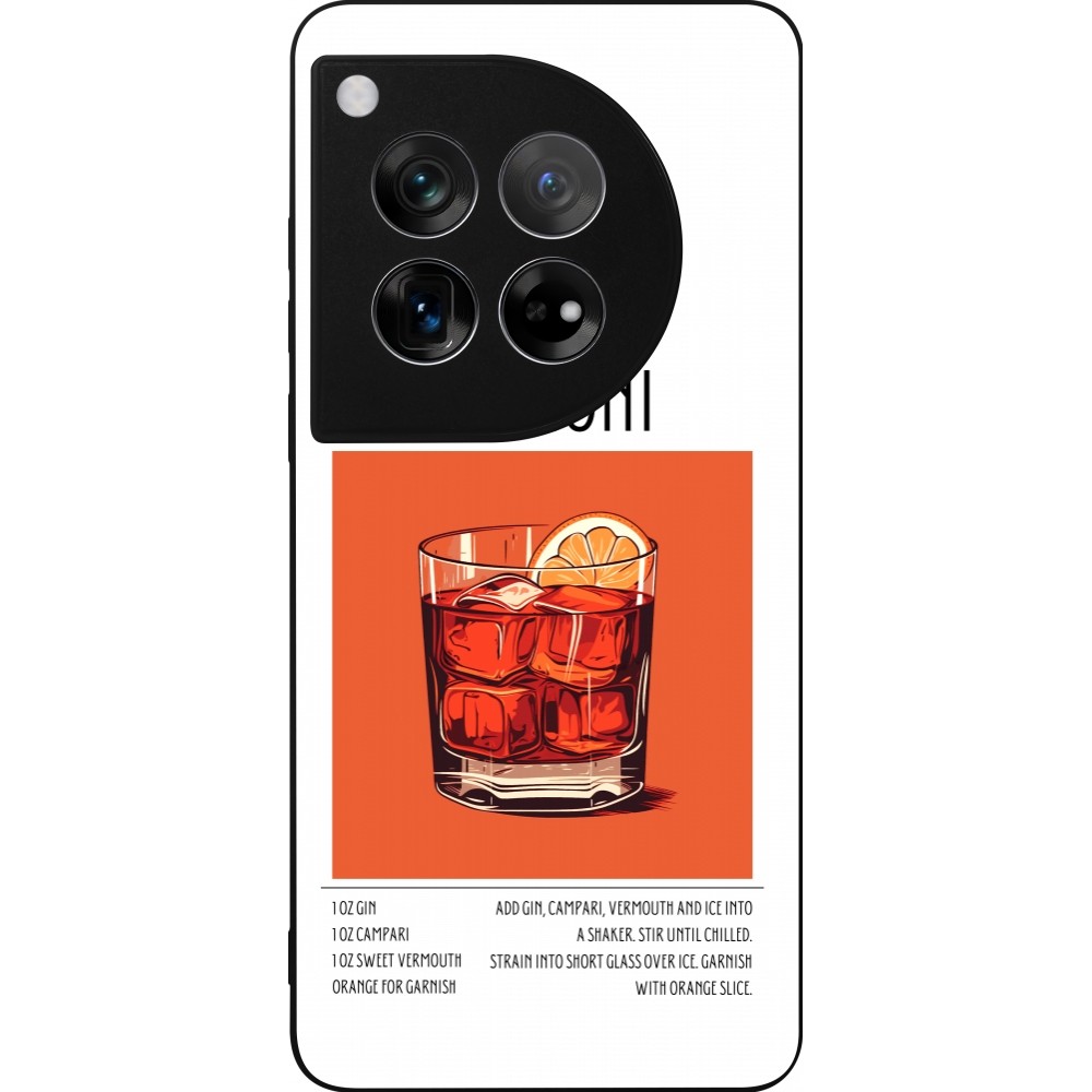 Coque OnePlus 12 - Silicone rigide noir Cocktail recette Negroni