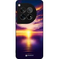 Coque OnePlus 12 - Silicone rigide noir Coucher soleil jaune violet