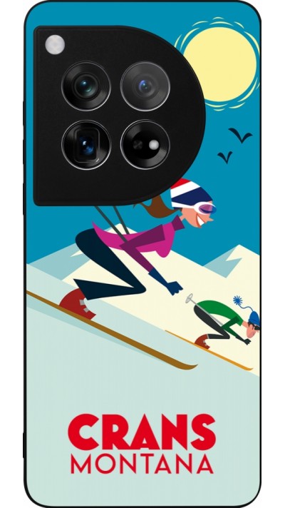 Coque OnePlus 12 - Silicone rigide noir Crans-Montana Ski Downhill