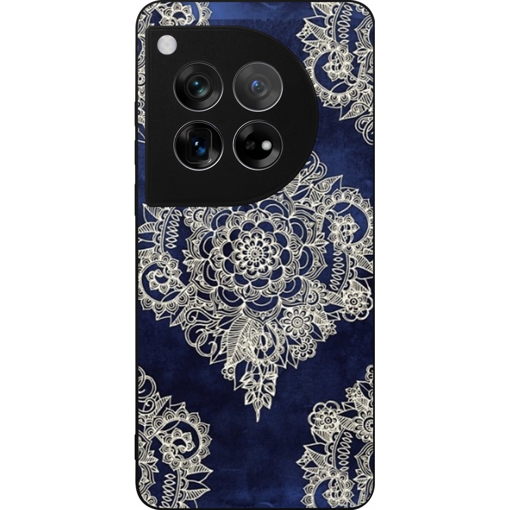 Coque OnePlus 12 - Silicone rigide noir Cream Flower Moroccan