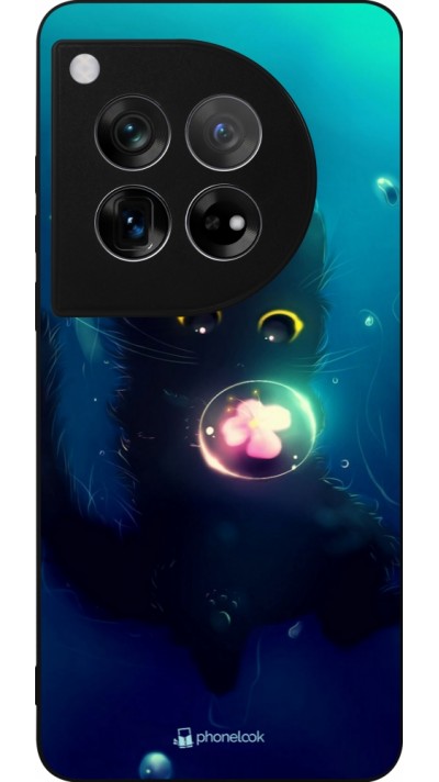 Coque OnePlus 12 - Silicone rigide noir Cute Cat Bubble