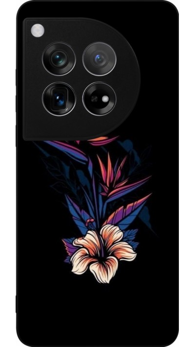 Coque OnePlus 12 - Silicone rigide noir Dark Flowers