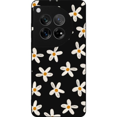 Coque OnePlus 12 - Silicone rigide noir Easter 2024 white on black flower