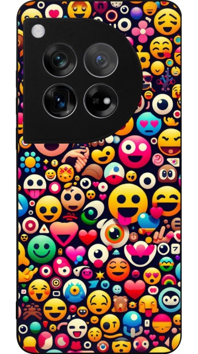 Coque OnePlus 12 - Silicone rigide noir Emoji Mix Color