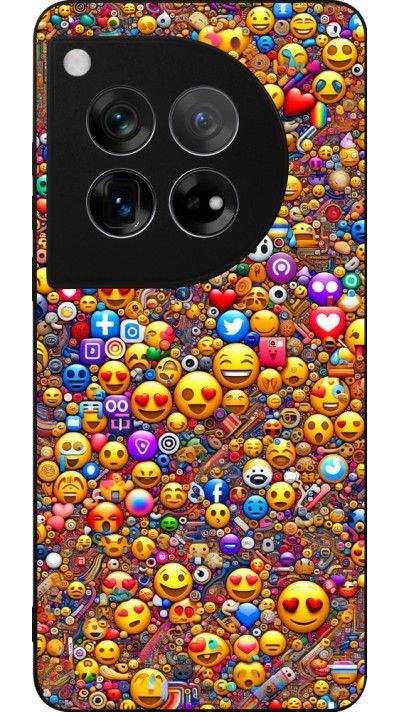 Coque OnePlus 12 - Silicone rigide noir Emoji mixed