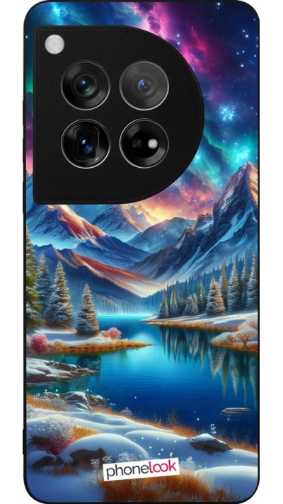 Coque OnePlus 12 - Silicone rigide noir Fantasy Mountain Lake Sky Stars