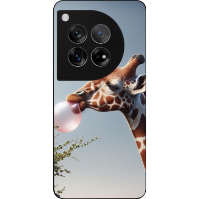 Coque OnePlus 12 - Silicone rigide noir Girafe à bulle