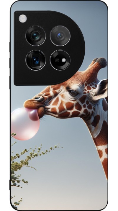 Coque OnePlus 12 - Silicone rigide noir Girafe à bulle