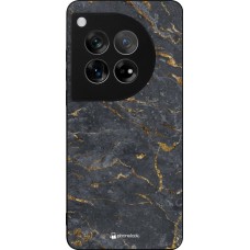 Coque OnePlus 12 - Silicone rigide noir Grey Gold Marble