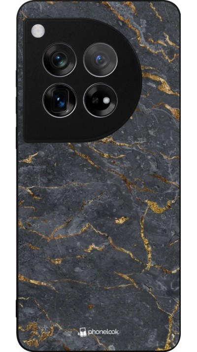 Coque OnePlus 12 - Silicone rigide noir Grey Gold Marble