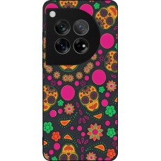 Coque OnePlus 12 - Silicone rigide noir Halloween 22 colorful mexican skulls