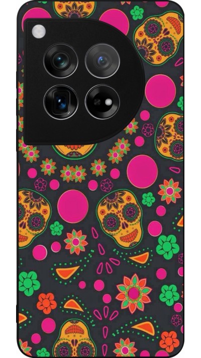 Coque OnePlus 12 - Silicone rigide noir Halloween 22 colorful mexican skulls