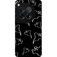 Coque OnePlus 12 - Silicone rigide noir Halloween 2024 black and white ghosts