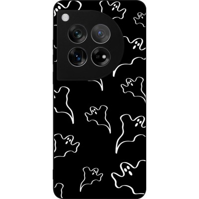 Coque OnePlus 12 - Silicone rigide noir Halloween 2024 black and white ghosts