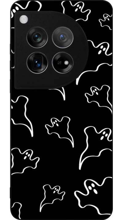 Coque OnePlus 12 - Silicone rigide noir Halloween 2024 black and white ghosts