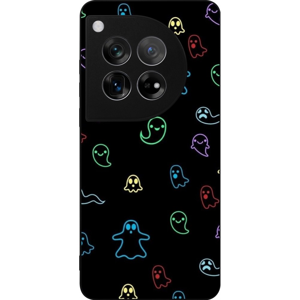 Coque OnePlus 12 - Silicone rigide noir Halloween 2024 colorful ghosts