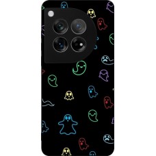 Coque OnePlus 12 - Silicone rigide noir Halloween 2024 colorful ghosts