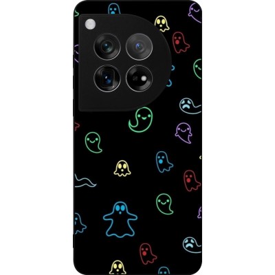 Coque OnePlus 12 - Silicone rigide noir Halloween 2024 colorful ghosts